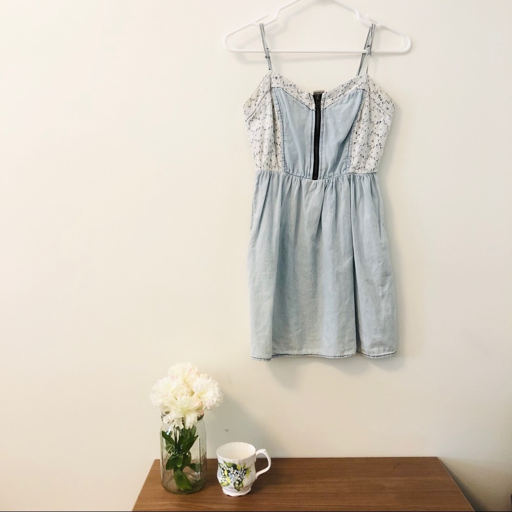 Light Wash Denim Sundress with Lace